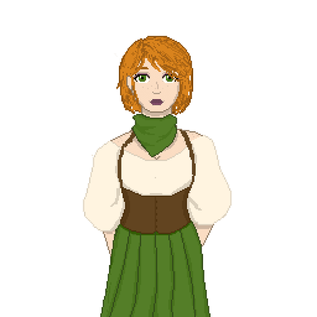 pixel portrait of the character Rosamund from Made in Melostead