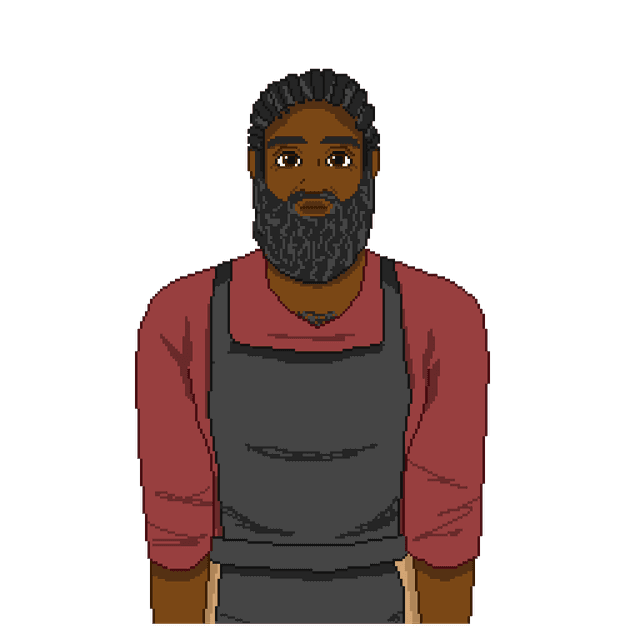 Pixel portrait of Silas from Made in Melostead